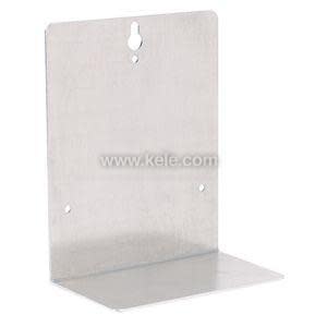 L-shaped metal bracket with vertical plate and horizontal shelf.