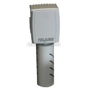 Tall grey cylindrical sensor with slotted sleeve and a small square head labeled Telaire