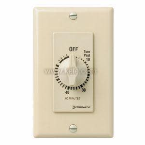 A cream colored wall timer featuring a dial marked 0 to 60 minutes with off at the top.