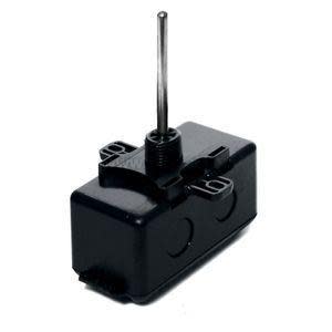 Small black rectangular electrical enclosure featuring a vertical metal rod protruding upward from the top, likely an indoor sensor.