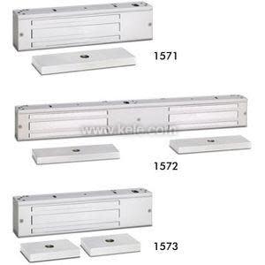 Three magnetic door locks of different lengths, each shown with its corresponding plate