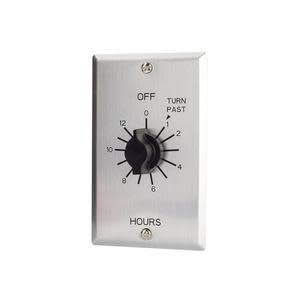 Silver wall timer with black knob and hour scale around it