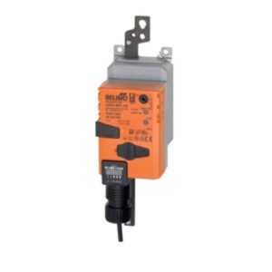 Orange actuator with grey base and black knob.