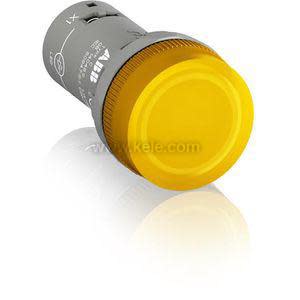 Yellow indicator light with amber lens and grey housing
