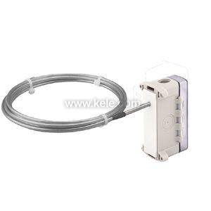 Remote sensor with galvanized box, long yellow cable and probe.