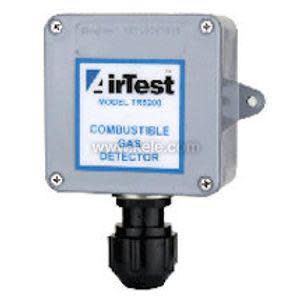 Small grey gas sensor box with sticker label and screw terminals