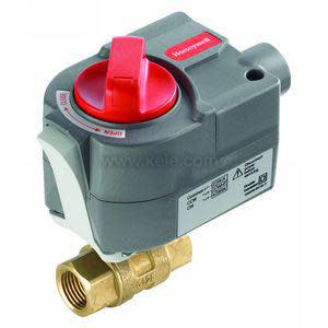 Black ball valve with red knob and white actuator