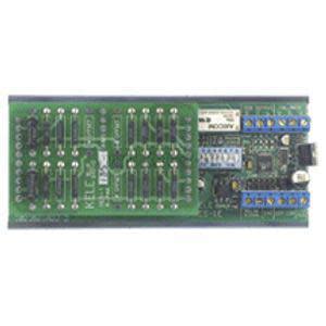 Rectangular green circuit board with multiple resistors and blue terminal blocks on the right side.