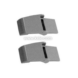 Two grey latch clips for enclosure doors.