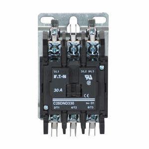 Rectangular black electrical contactor rated at 30 amps, with metal mounting plate and multiple terminal screws.