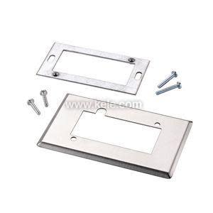 Shiny metal wall plate kit with rectangular opening and screws for installation