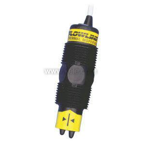 Compact black and yellow sensor with two short prongs for detecting flow