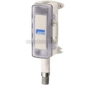 Tall rectangular beige box with clear top and vertical mesh probe rising upward.