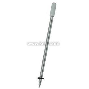 Thin metal rod with a white cylindrical sponge on one end and a black washer near the other end; the rod tapers at the tip.