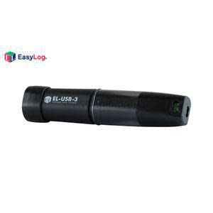Small tubular black data logging device marked EL-USB-3, with a USB connector hidden under a cap at one end