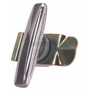 T-shaped shiny metal handle with a screw shaft for mounting.