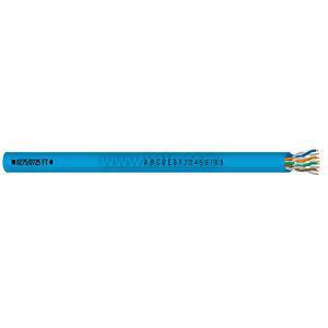 Long light-blue cable marked with black letters and numbers; the cut end reveals several small colored wires protruding.