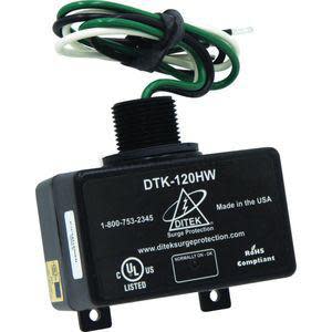 Black surge protection module with green and black wires