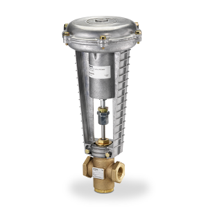 Brass valve with cone-shaped aluminum actuator mounted on top