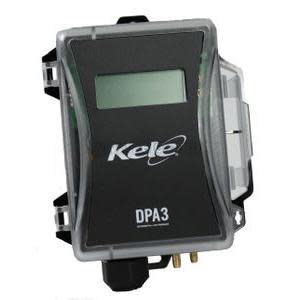 Square grey housing with see-through cover and digital display showing pressure reading.