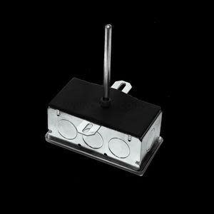 Rectangular galvanized electrical box with black cover and upright stainless sensing rod