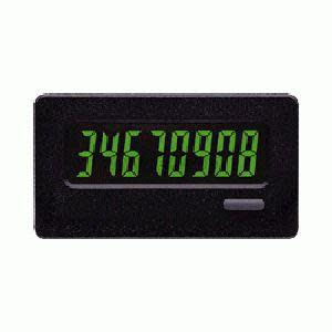 Rectangular black LCD counter with green seven-segment digits reading '34670908'