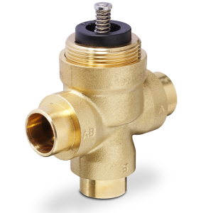 Brass mixing valve with top-mounted spring stem
