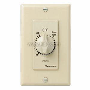 A beige wall-mounted timer featuring a dial marked up to 30 minutes and an off label at the top.