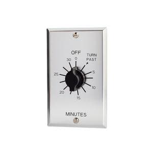 Rectangular wall plate featuring a rotary knob timer marked in minutes up to 30, with 'OFF' and 'TURN PAST' labels.