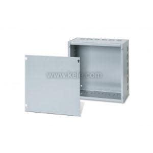 Rectangular grey box with panel that can be removed for wiring access