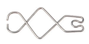 Thin wire clip bent into a diamond shape with hooks on both ends.