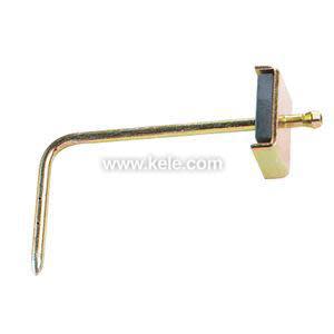 Gold-tone L-shaped tube with a pointed end and a flat bracket at the top that clamps onto a surface.