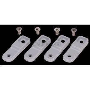 Four gray mounting feet and screws for attaching a box