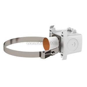 Compact white housing with a metal band clamp attached and a flat copper disk sensor pad.