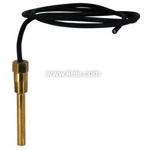 Brass probe sensor with threaded brass fitting at one end and long black wire