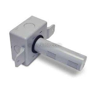 Grey rectangular box with a long cylindrical probe and multicolored wires