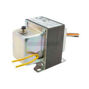 Medium-sized transformer with yellow wire leads and mounting bracket