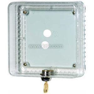 Transparent plastic thermostat cover with a key lock and base frame