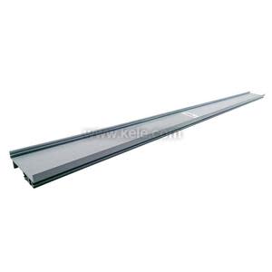 Image of an extended grey metal rail with slotted channel used for mounting electrical components in control panels.