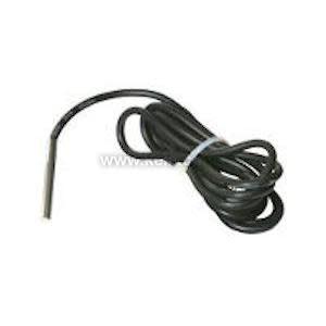 A long black cable coiled neatly with a small silver probe on one end.