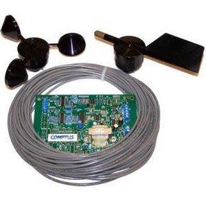 Kit including a three‑cup anemometer, an arrow‑shaped wind vane and a coiled cable with a bracket