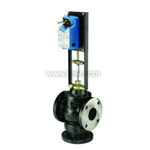 Flanged black mixing valve with beige actuator