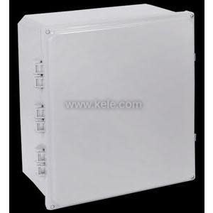 Large grey enclosure with hinged door and latches