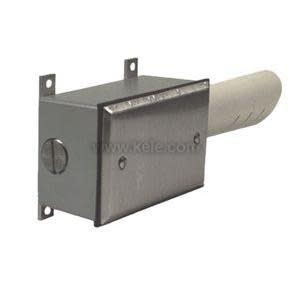 Metal wall-mounted box with white cylindrical probe featuring ventilation slots