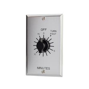 Rectangular wall plate featuring a rotary knob timer marked in minutes up to 15, with 'OFF' and 'TURN PAST' labels.