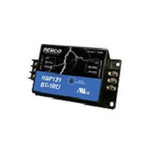 Small black and blue surge protection module labeled HSP121 BT-1RU with terminals on sides