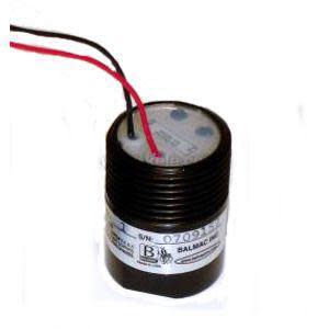 Black threaded cylindrical sensor with red and black wires coming out of the top.