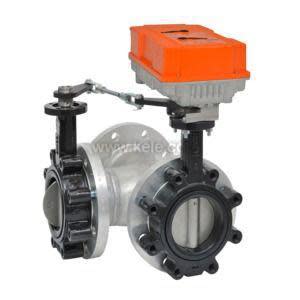 Butterfly valve with orange actuator and position scale.