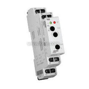 DIN timer module with LEDs and rotary dial.