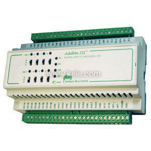 Grey I/O module with labelled terminals and LED indicators